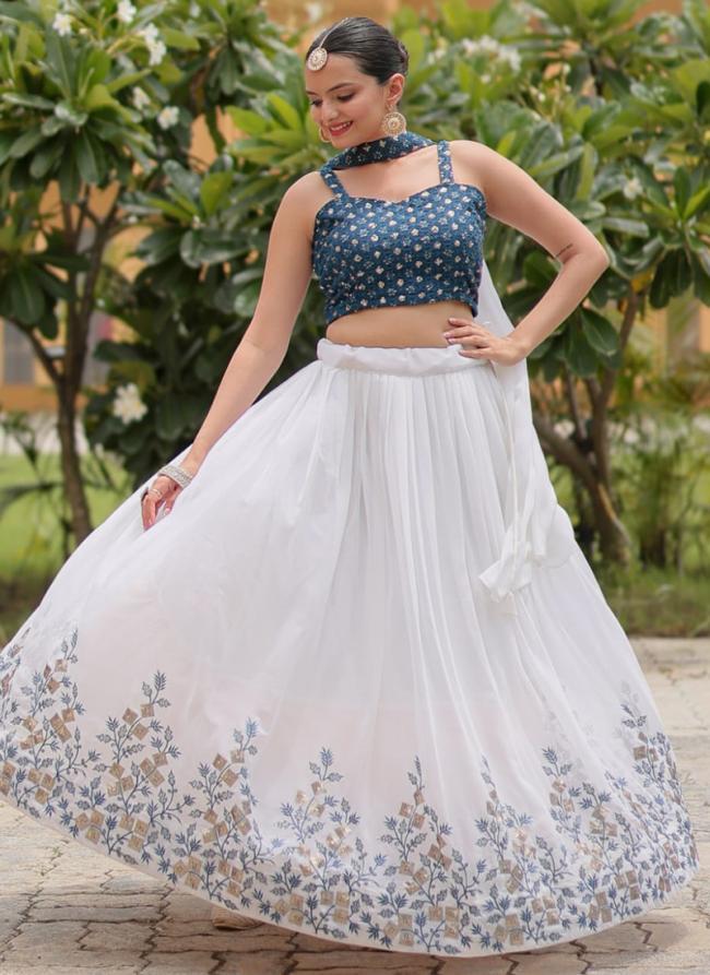 Georgette Aqua Blue Festival Wear Embroidery Work Lehenga Choli